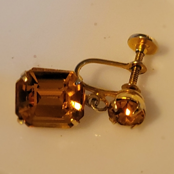 Vintage 50s Rich Amber Screw-back Drop Costume Jewelry Earrings - Picture 6 of 12